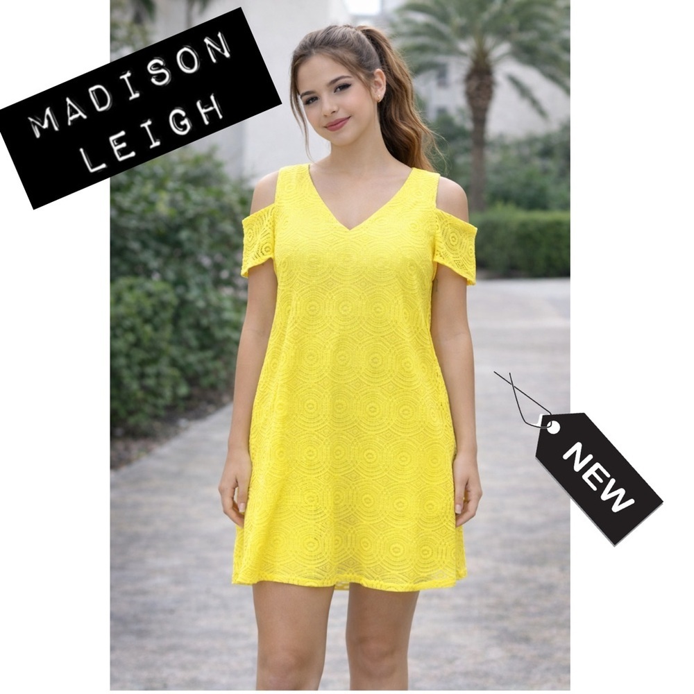 NWT MADISON LEIGH WOMEN'S LACE DRESS COLD SHOULDER SIZE 16~ YELLOW